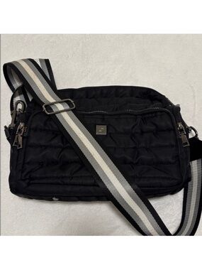 THINK ROYLN Black puffer crossbody Bag purse silver lined adjustable strap